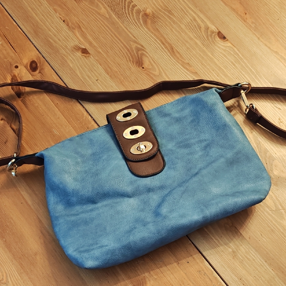 Blue and Brown Women's Shoulder Bag